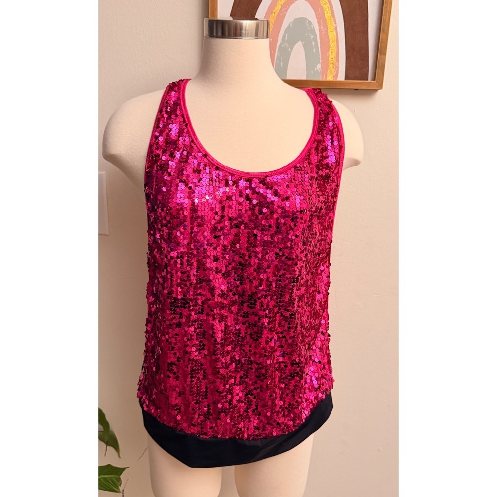 Balera Sequin Tank Top Womens XL Pink T-Back Racerback Dance Performance Sparkly